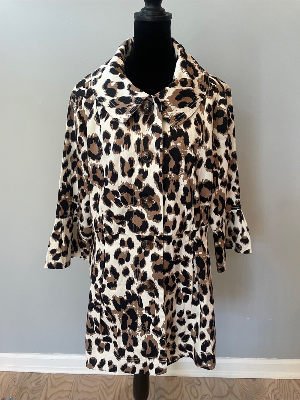 Leopard Print Button-Front Jacket - Brown/Black